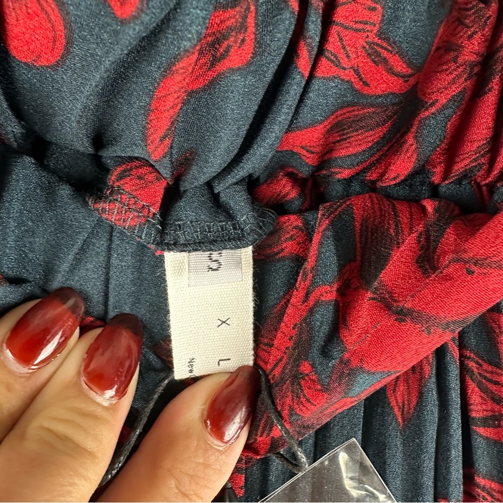 EXLURA Women Floral Pleated Flowy Side Pocket Midi Skirt Red Navy - Picture 12 of 15